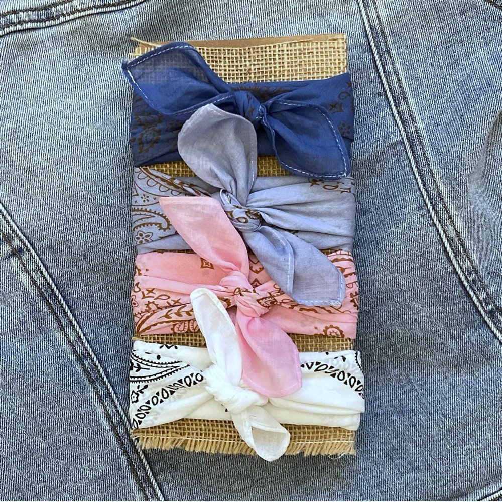 Bandana Bandanas ⭐️NWT Set of 4 “Blue Jean Baby” Hand Dyed, Sun Bleached SCARF - Picture 5 of 14